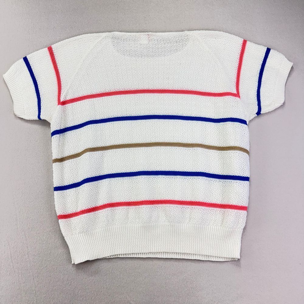 VTG 80s Wentworth Gallery Sweater Womens M White Striped Short Sleeve USA - Picture 2 of 8